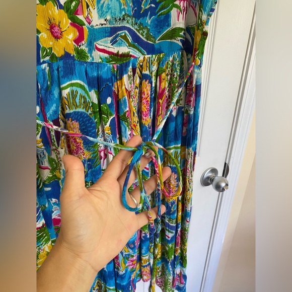 BILA Colorful Floral Tropical Print Midi Dress Blue Size XL Hawaiian Resort - Picture 13 of 17